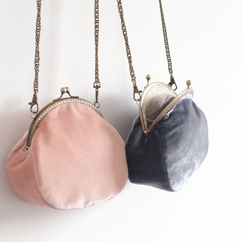 Bolso pequeño de terciopelo para mujer, con cierre de Retro Chic Vintage, bolso cruzado clásico de noche, bolso para teléfono móvil con cadena