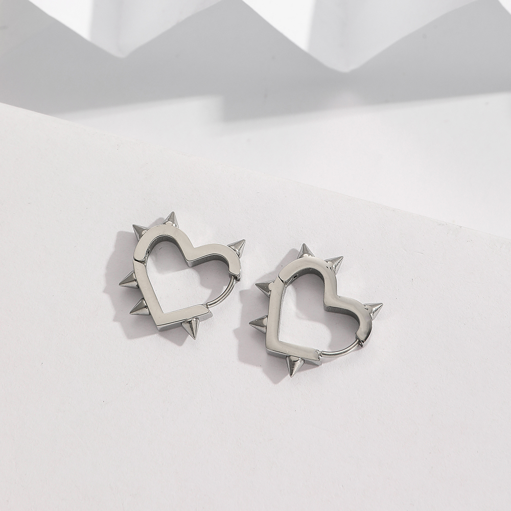 BenS-pendientes de acero inoxidable para mujer, aretes de aro pequeños con corazón espinoso, huggies redondos, joyería de al por mayor E67: Color amarillo dorado claro