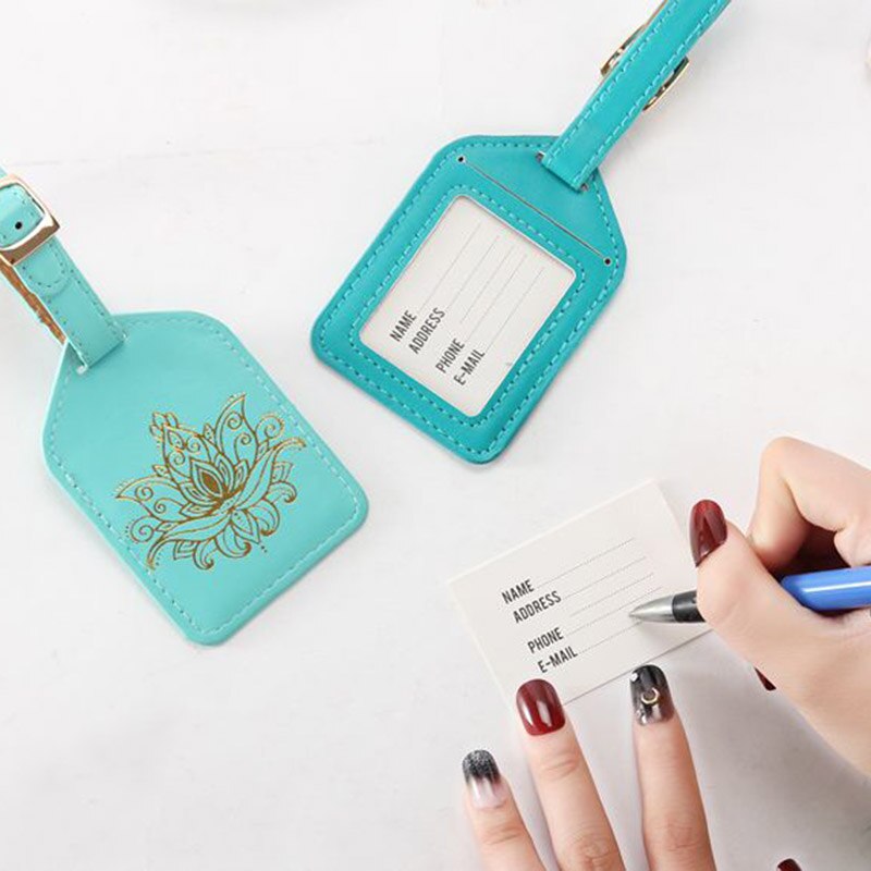 Travel Accessories stamping Luggage Tag Women Portable PU Leather Label Suitcase ID Address Holder Baggage Boarding