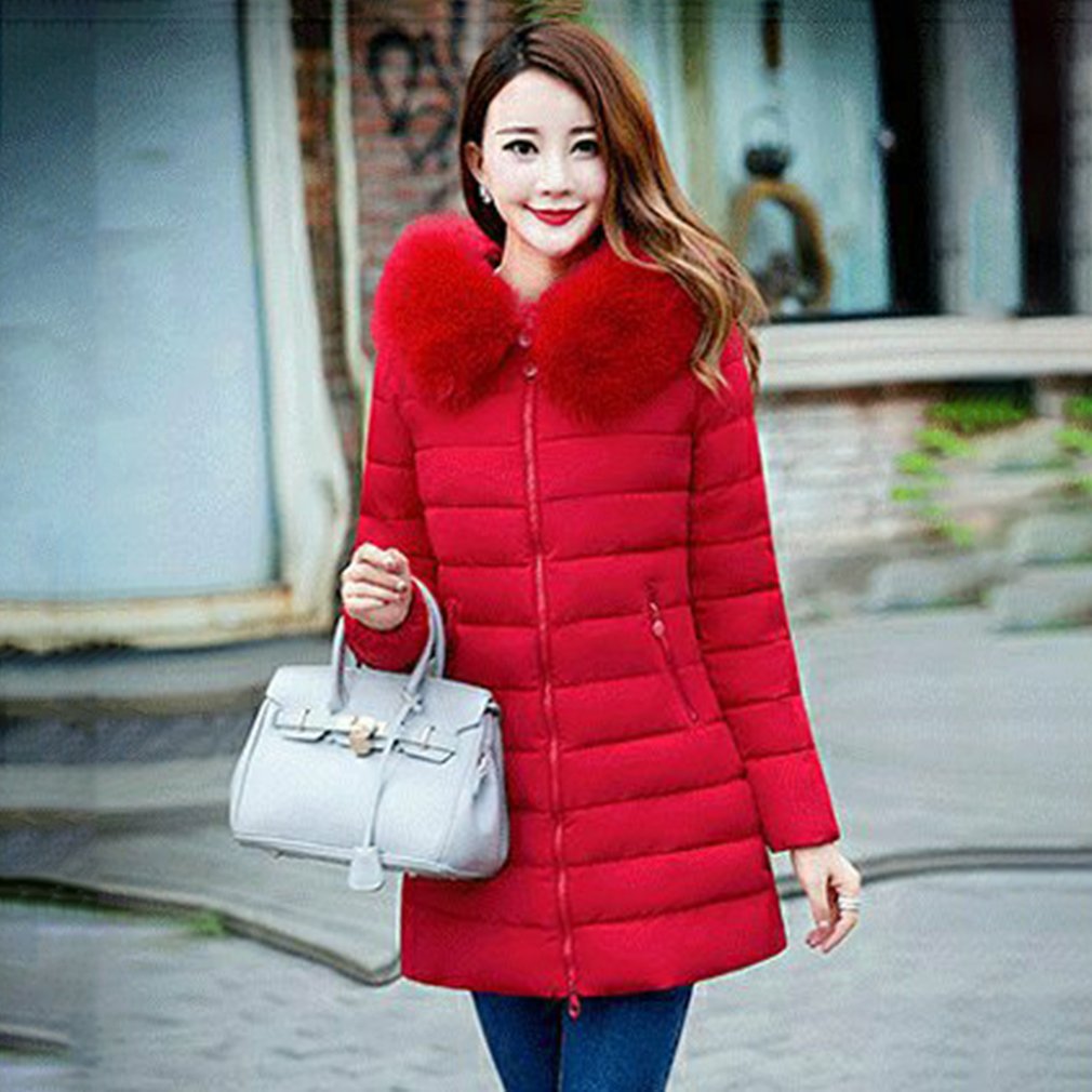 Plus size halflange katoenen bovenkleding winterjassen dames met grote bontkraag ultradunne dikke warme overjas kleding