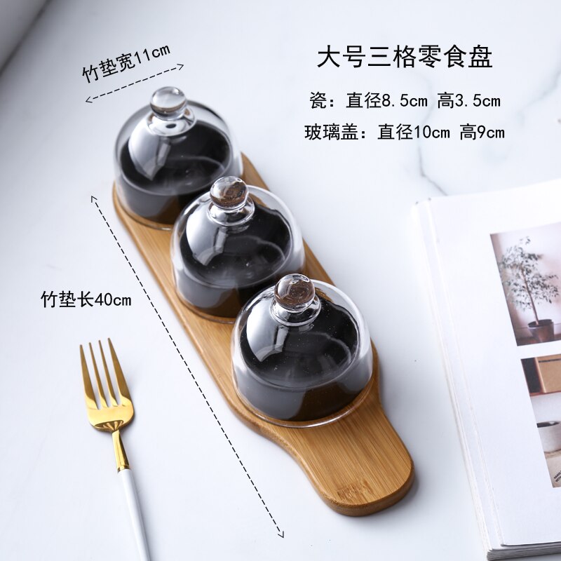 Keramische bakvorm cake beker puddingvorm glazen deksel taartbord dessertschaal vers fruit dessertbord snack klein setje: B04-3 -delige set-l