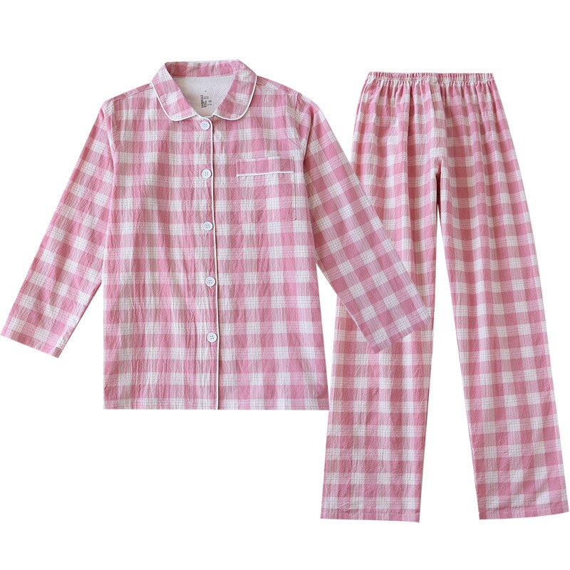 Conjunto de 2 unids/set de pijamas para hombre y mujer, pantalones y Tops finos de manga larga, traje de Pijama largo a cuadros, ropa de dormir para pareja, primavera, verano y otoño