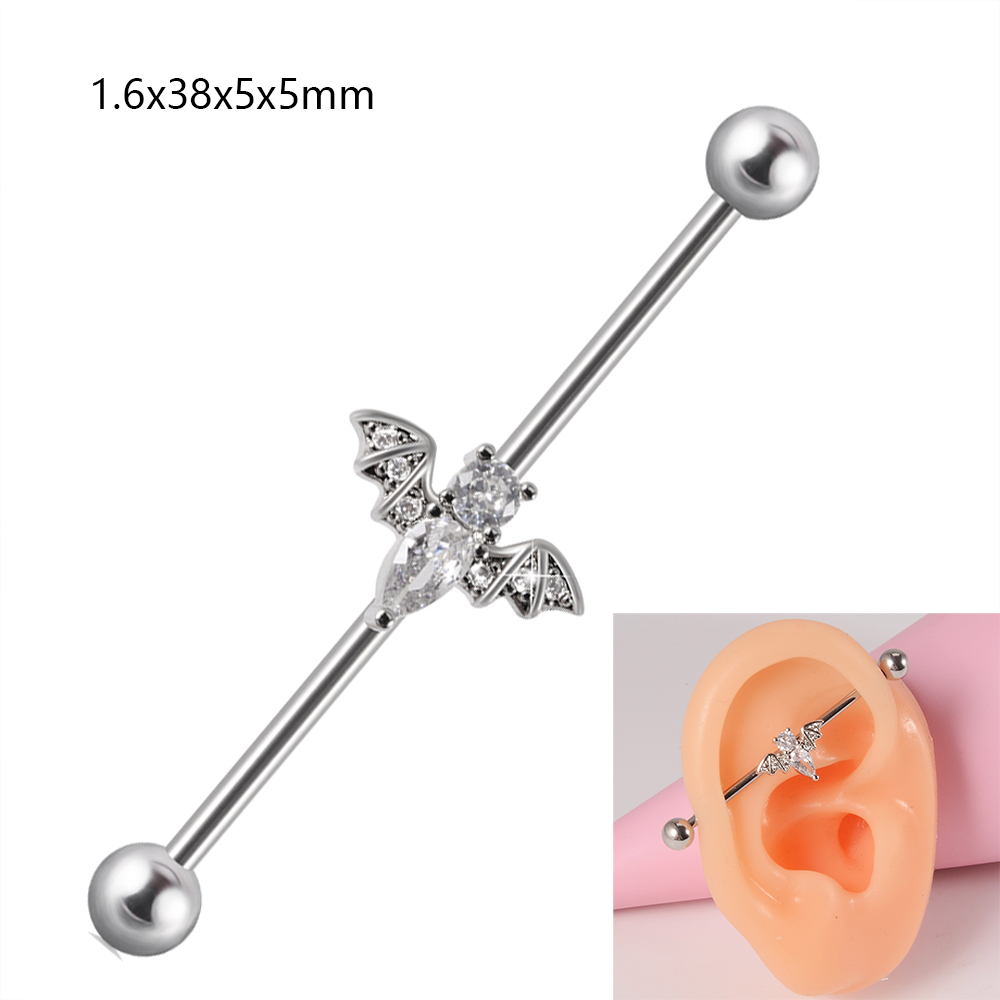 1 pieza de barra Industrial de circonio de acero quirúrgico, pendiente de puente Auricular largo de Animal bonito, joyería para Piercing corporal transversal para mujer: Color dorado