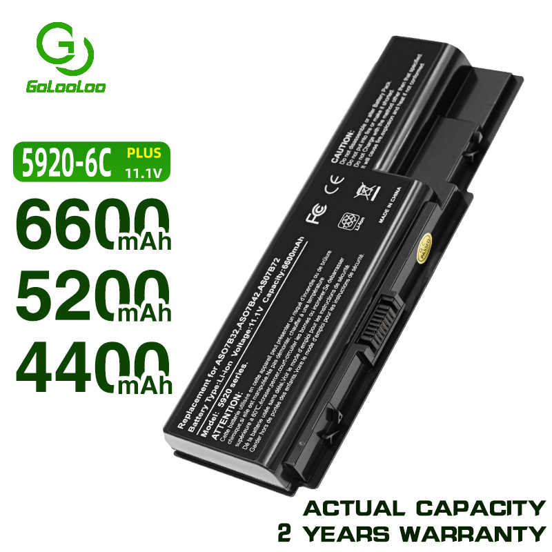 Golooloo-batería para portátil, 6 celdas, para Acer Aspire AS07B31 AS07B41 5920 5920G 5315 5520 6935 6930 AS07B42 AS07B51 AS07B72