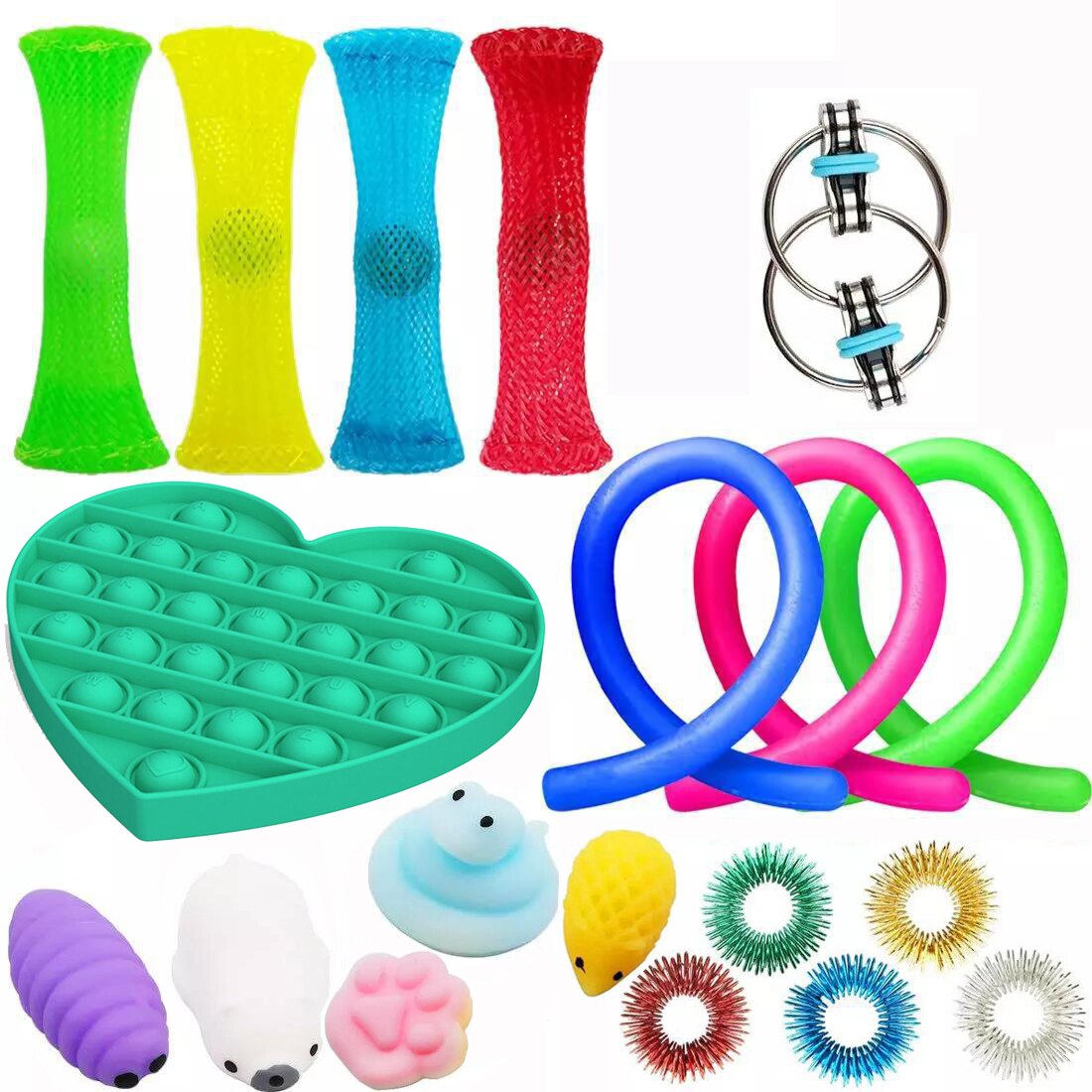 32PCS Pack Fidget Sensory Toy Set Stress Relief Toys Autism Anxiety Relief Stress Pop Bubble Fidget Sensory Toy For Kids Adults: Multicolor