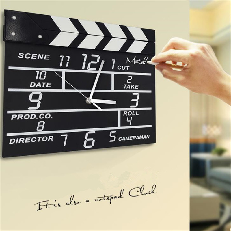 Cinema Movie Clapper Wooden Wall Clock Can Note Modern Home Living Room Hanging Digital Clock Wall Decoration