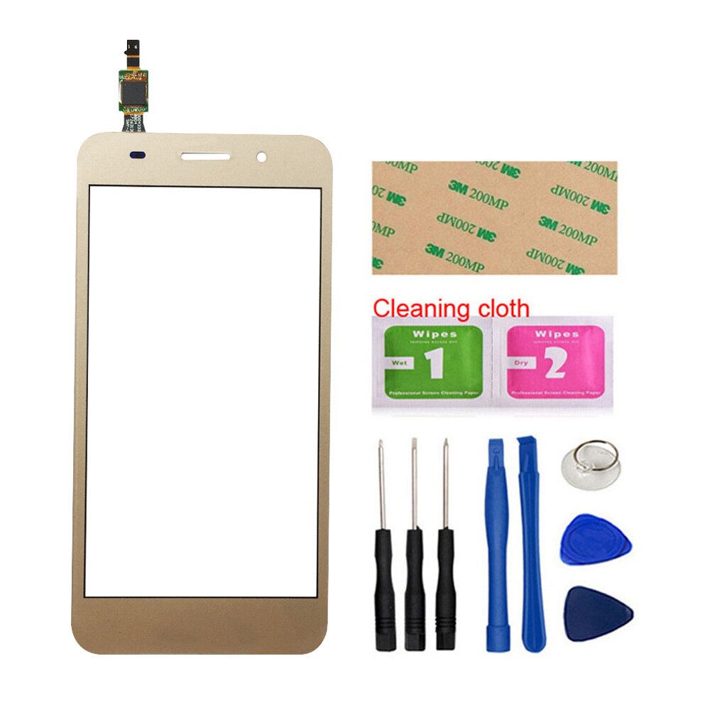 Touch Screen Glas Voor Huawei Y3 /Voor Huawei Y5 Lite Digitizer Panel Sensor Touch Gereedschap 3M lijm Doekjes: Gold With Tools