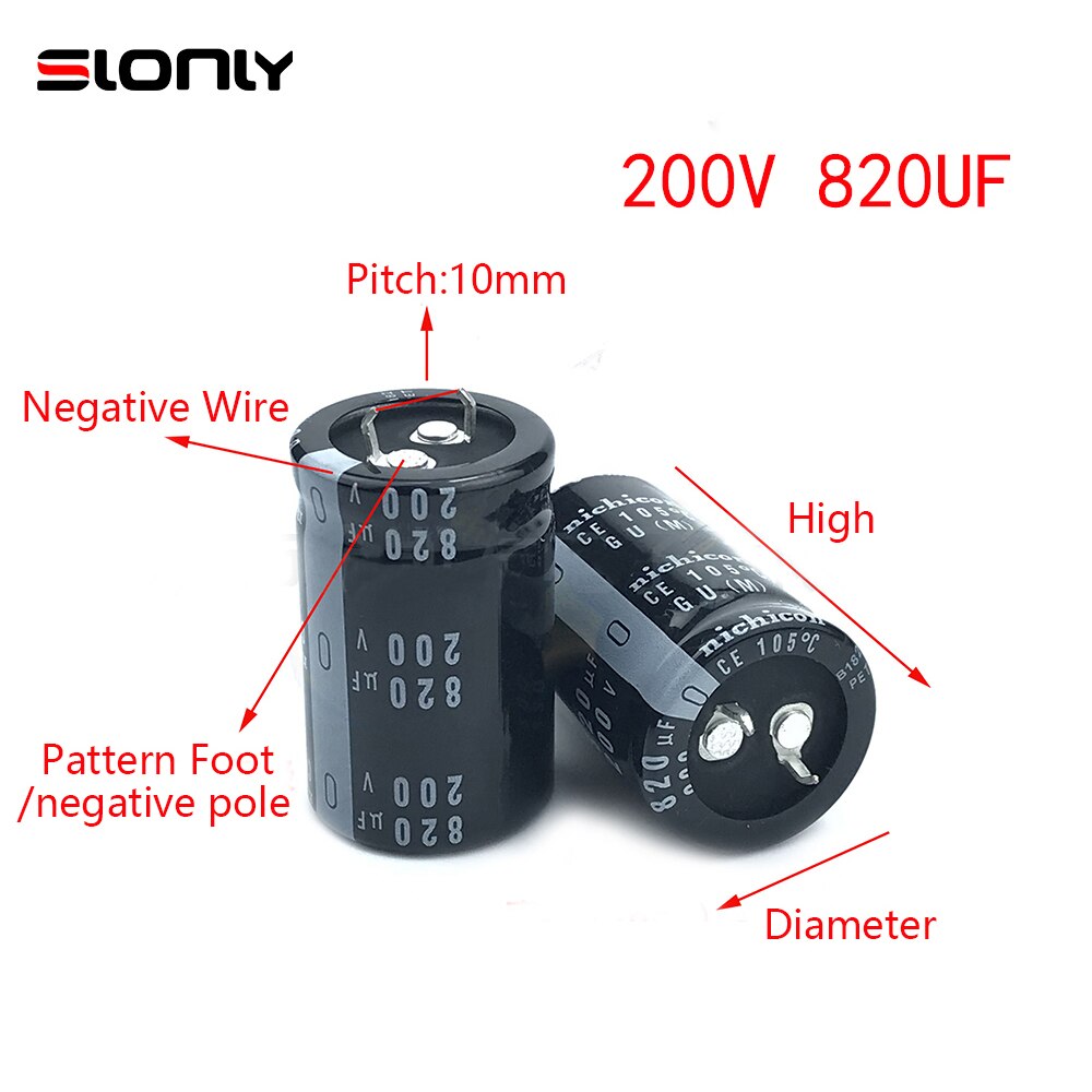 2 uds 200V/820UF Nichicon cuerno condensadores 10mm de paso 105 ℃ 820UF 200V 22X40 22X50 25X30 25X35 25X50 30X30 35X30mm
