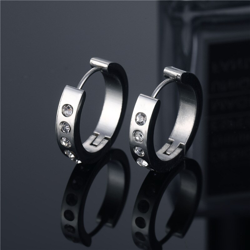 Orecchini a cerchio in cristallo traforato orecchini in acciaio inossidabile tondo blu zircone per donna uomo dichiarazione di gioielli con strass