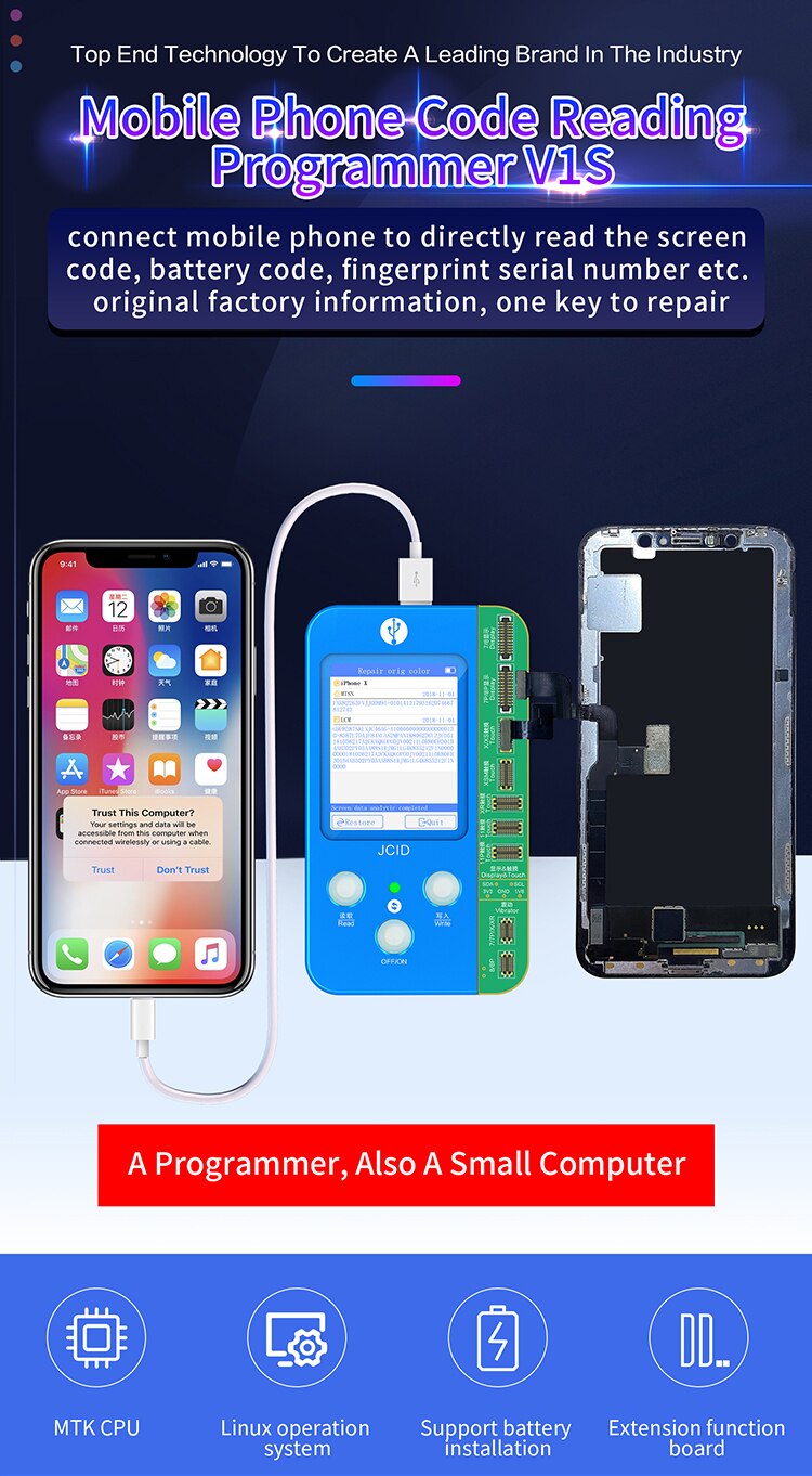 Novo JC-V1S lcd oled incell tela de toque verdadeiro tom reparação chip programador para iphone 8plus x xr xs max 11 11pro 11pro max