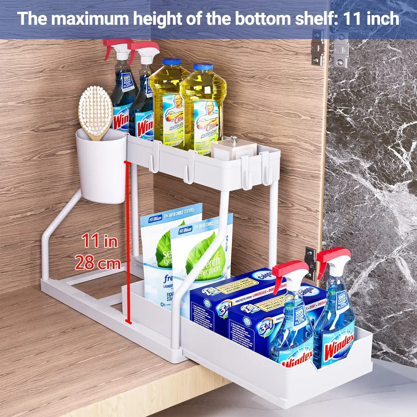Keukenopslag onder gootsteen organisator 2-laags uittrekbare multifunctionele lade plank organisator badkamer desktop kast rek