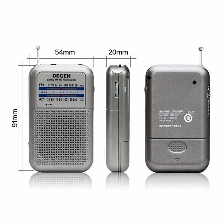 DEGEN DE333 AM/FM dwuzakresowy wysokiej czułości półprzewodnikowy odbiornik radiowy przenośny mini uchwyt rejestratora wbudowany głośnik