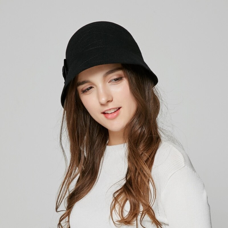Girls Wool Hat Autumn Winter Noble Fedoras Hats Girls Dome Cap Students Floral Hat Leisure Fedora Hat B-8692