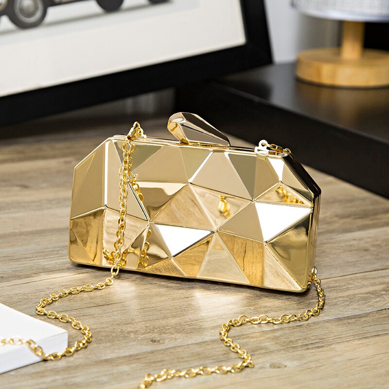 Gold Acrylic Box Geometric Evening Bag Clutch Elegent Chain Women Handbag For Party Shoulder Bag For Wedding/Dating/Party
