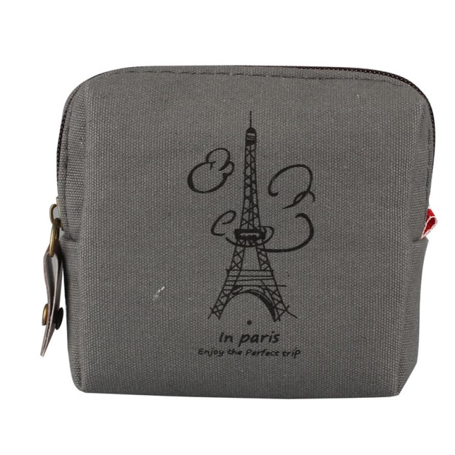 Monederos de lona con memoria de París para mujer, monedero femenino,: Gray 