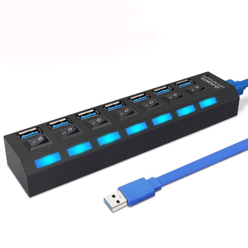 3.0 Usb Hub Splitter Meerdere 7 Port Hub Splitters Met Power Adapter Computer: Blauw