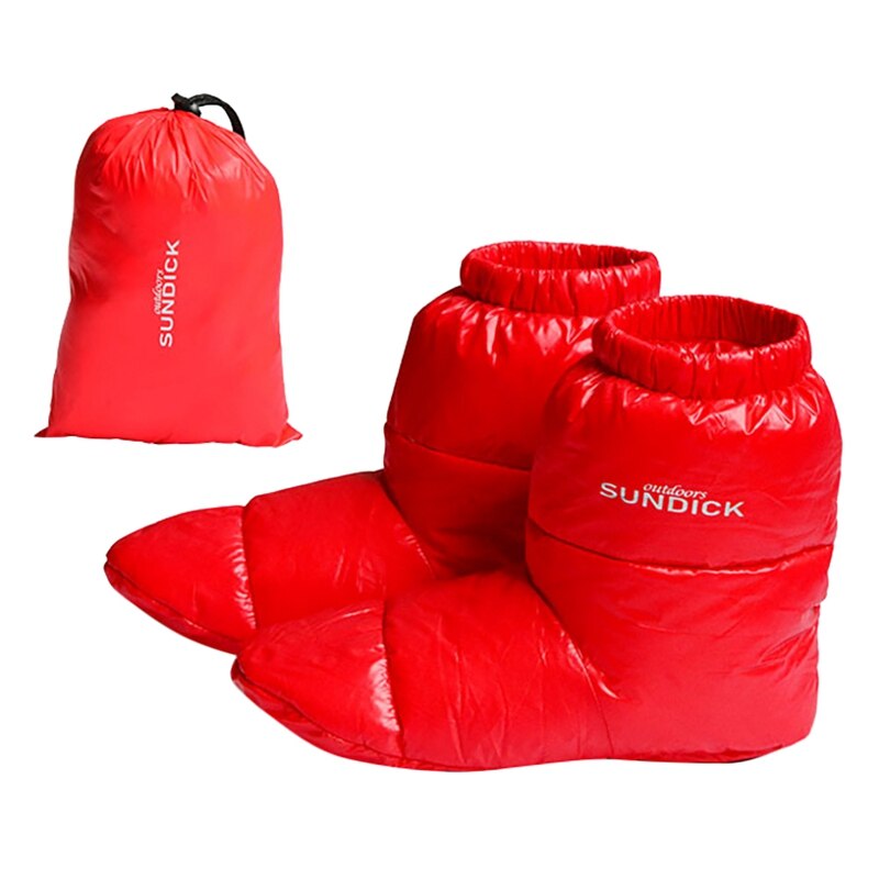 -SUNDICK Down Booties Warm Socks Outdoor Indoor Tent Warm Soft Boots Outdoor Camping Sleeping Bag Indoor Slippers Soft Cozy: red