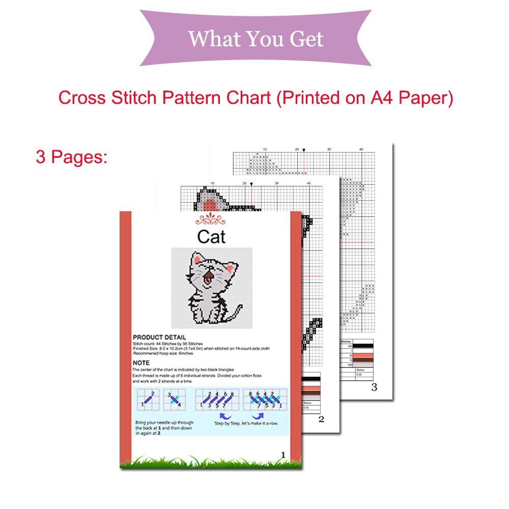 Lovely Cat Cross Stitch Pattern DMC Cross Stitch Chart Printed Version, Medium