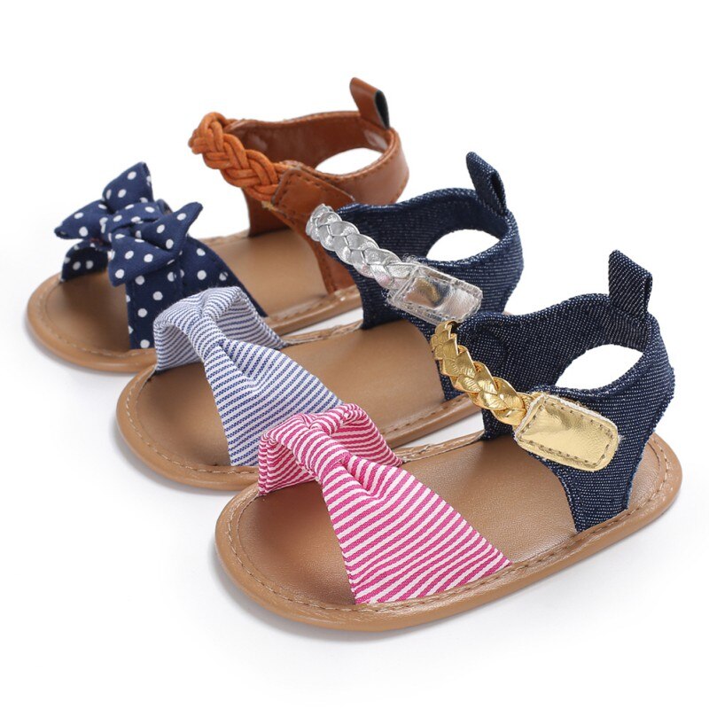 Sandals for Girls Striped Cotton Baby Shoes Newborn Bow Baby Girl Sandals Summer Breathable Beach Baby Sandals