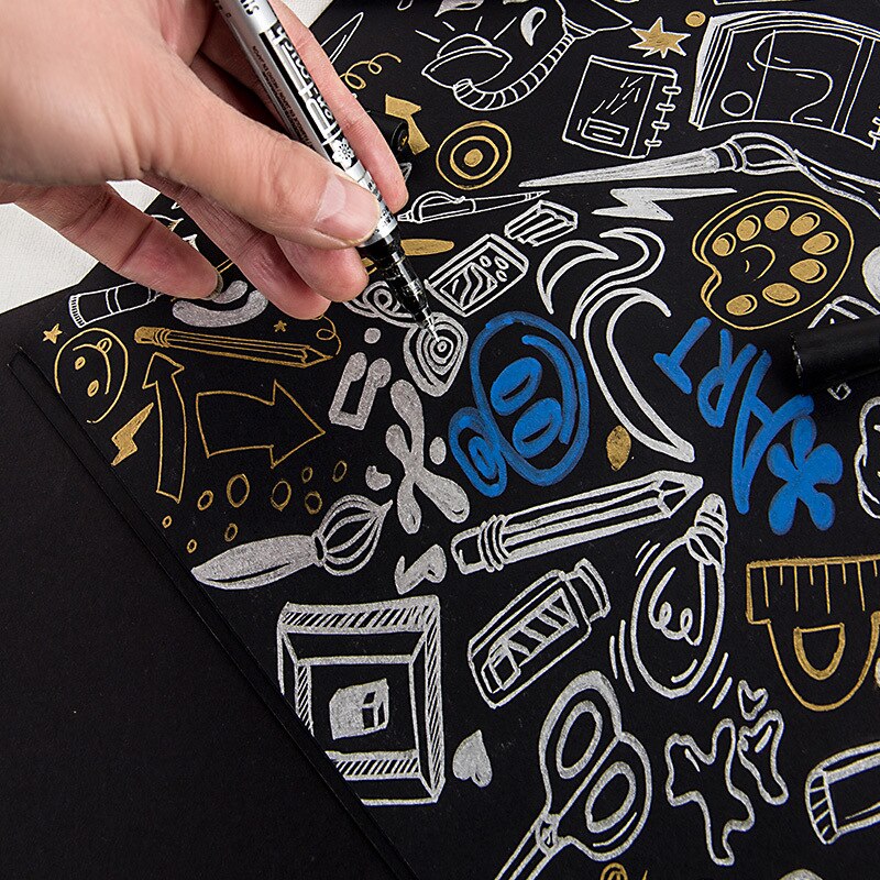 Silver Gold Permanent Metallic Marker Pens 0.7/1.0/2.0mm Student Sketch Graffiti Art Markers Hook Liner Pen Japanese Stationery