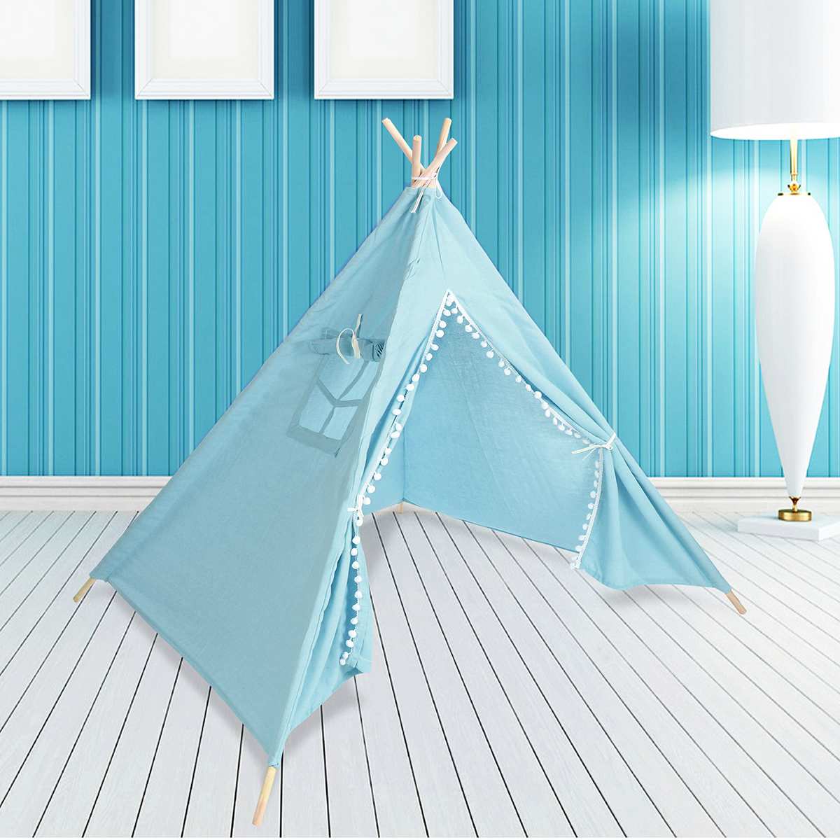 Tenda para crianças tenda tenda tenda para crianças portátil tipi infantil casa para crianças cabana crianças tendas decoração tapete luzes led: Céu Azul / 120x120x140cm
