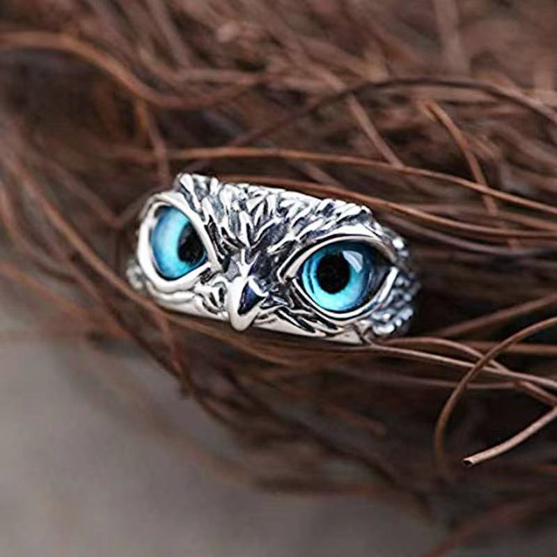 Charm vintage söta män och kvinnor enkel uggla ring silver färg förlovning vigselringar smycken