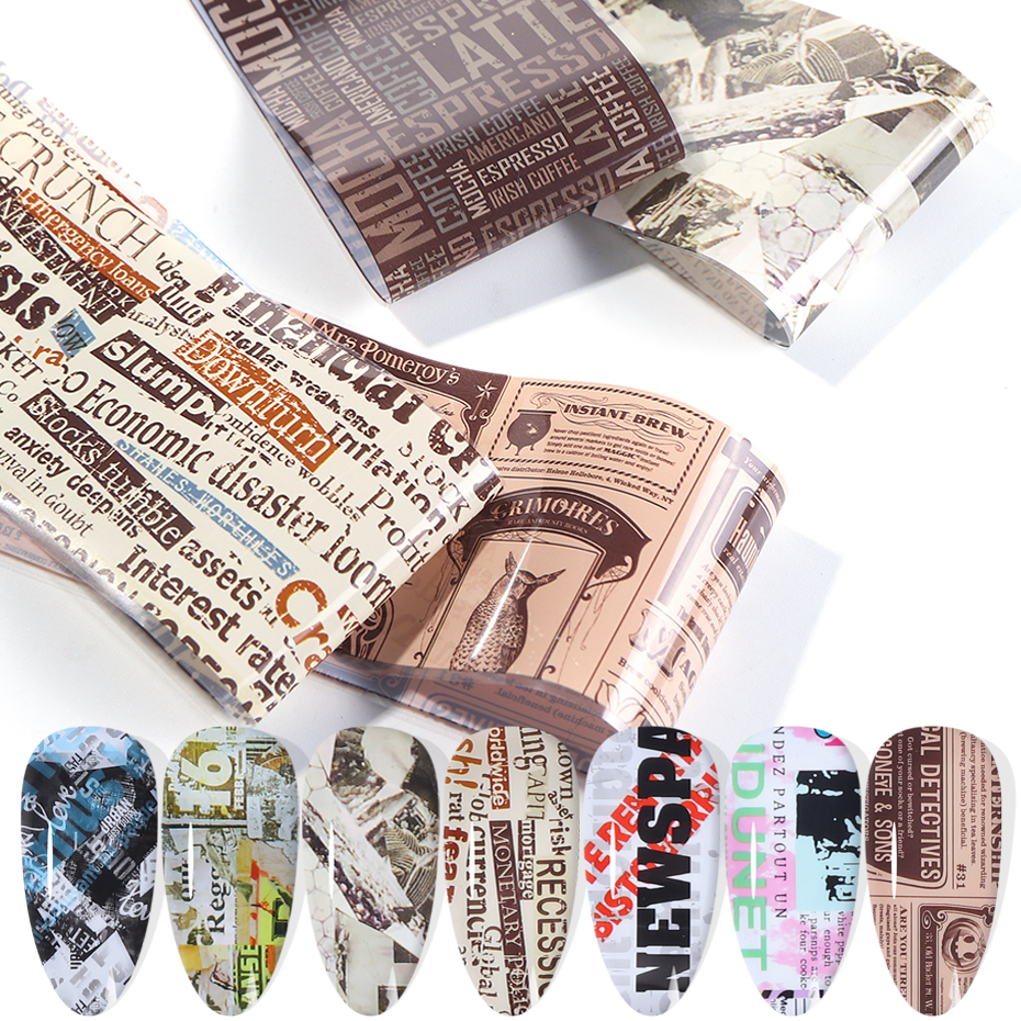10 Pcs Nail Folies Set Vintage Krant Brief Sterrenhemel Adhesive Wraps Transfer Papier Nail Art Decals Manicure Ontwerpen JI1565