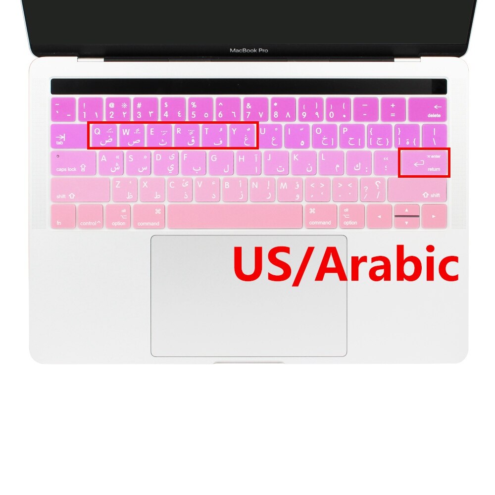 USA USA wprowadź rosyjski arabski ukraina angielski układ cienka miękka klawiatura silikonowa pokrywa dla Macbook Pro 13 15 touch bar 2019 2018: US  Arabic pink