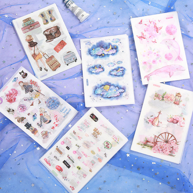 6 Sheets Kawaii Whale Stationery Sticker Cute Fruit Sticker Decorative Adhesive Sticker For DIY Diary Scrapbooking Albums