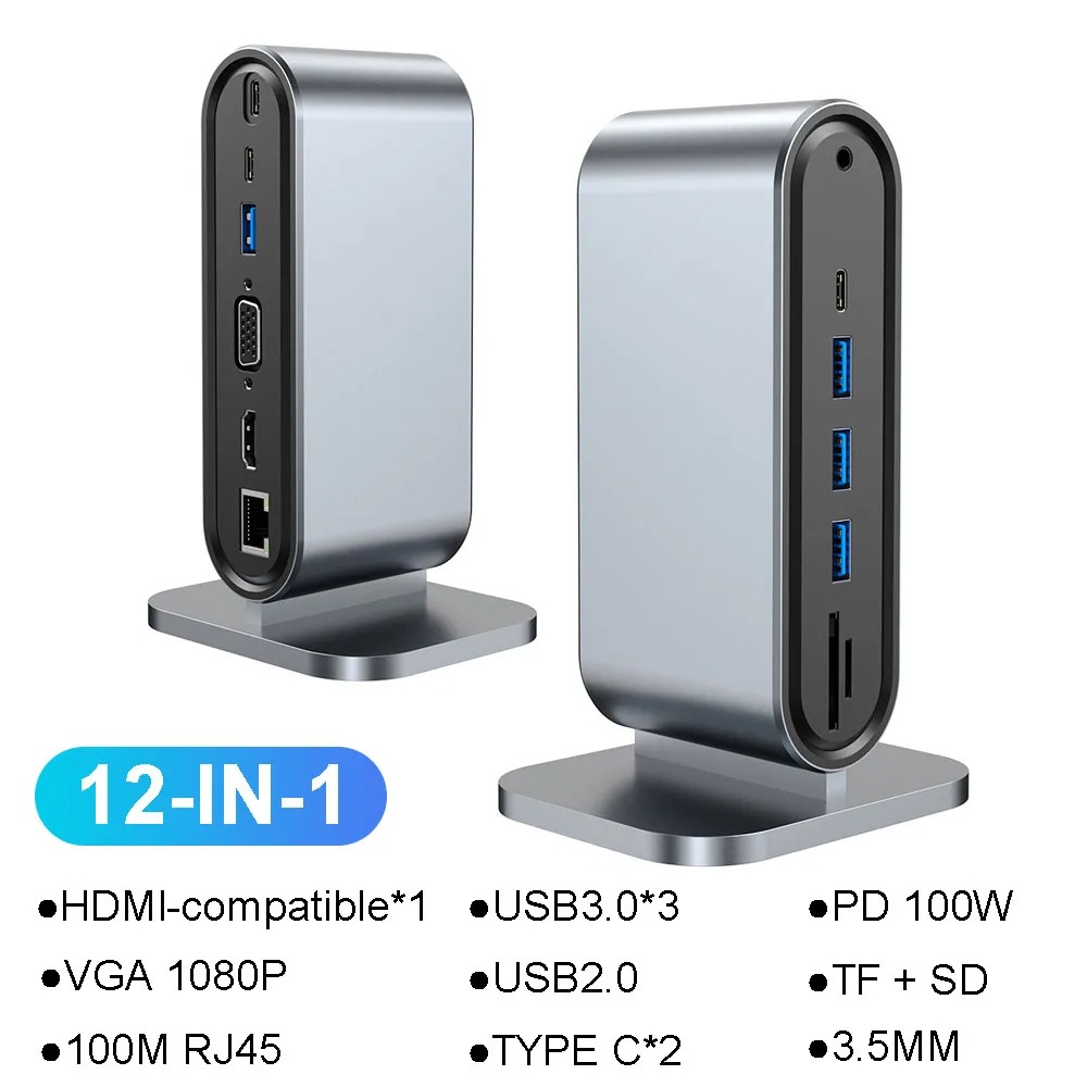 15 in 1 USB C Docking Station USB C Hub Type C Hub Dual HDMI Adapter USB 3.0 10Gbps Splitter 4K60Hz/RJ45 1000M/USB3.0/PD100W: WHITE
