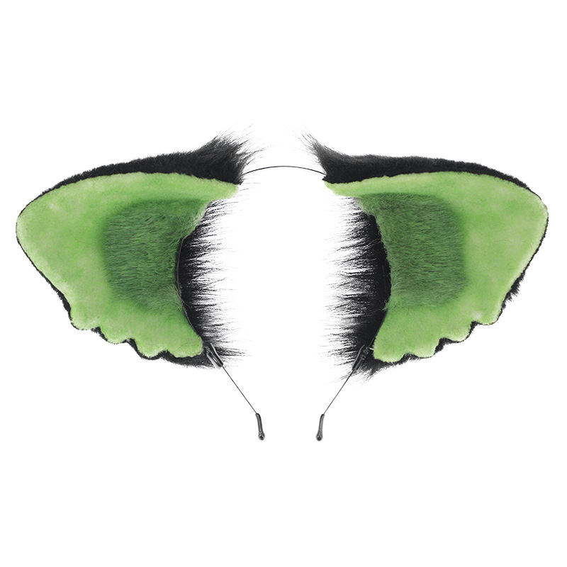 Tocado de felpa de Anime, accesorios para el cabello, bonito tocado verde con orejas de gato negro, diadema peluda de Lolita, disfraz de juego de rol, diadema, accesorio: Default Title