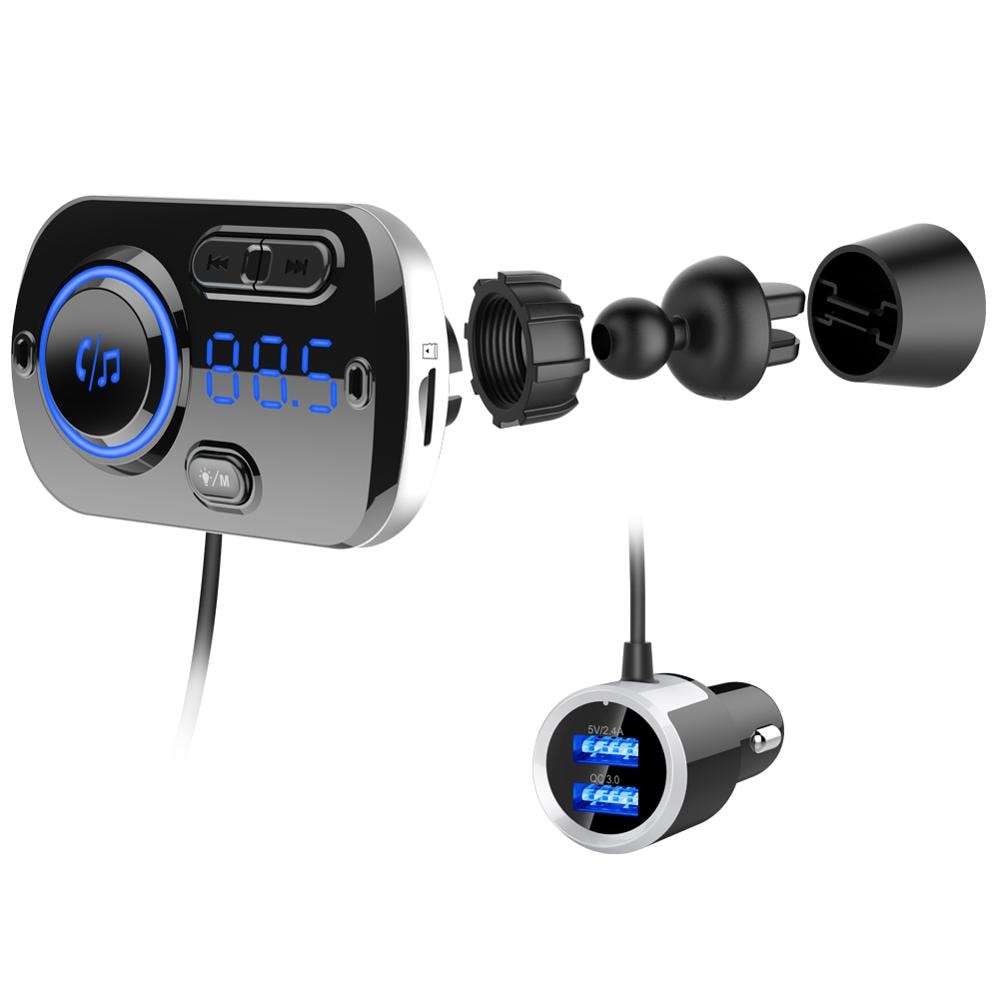 USB Quick charge 3.0 Car Charger Bluetooth FM Transmitter MP3 Player Wireless FM Radio Adapter Support 2 Mobile Phone Connection