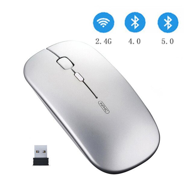 Inphic PM1 Draadloze 2.4G Muis Stille Oplaadbare Notebook Bluetooth Drie-Modus Usb Optische Muizen Voor Macbook Laptop: bluetooth silver