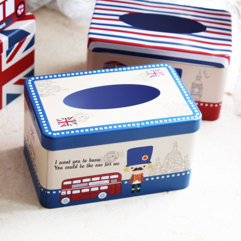 Zakka-caja de pañuelos de hierro de estilo británico para el hogar, caja de lata para pañuelos ENL 009, 1 unidad