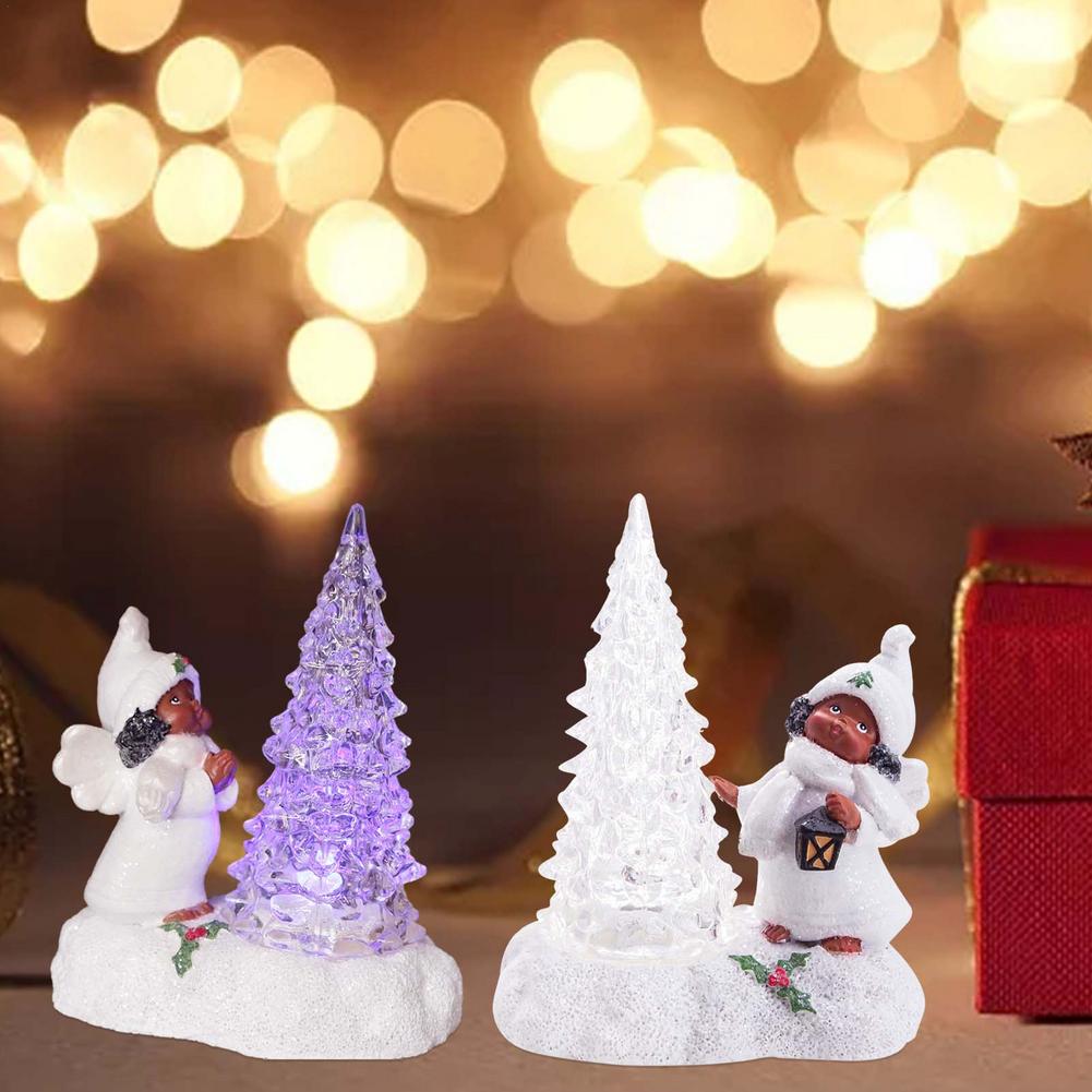 Lighted Acrylic Christmas Trees Table Top LED Christmas Trees Angel Christmas Tree Light Up Glitter Tabletop Ornament Christ