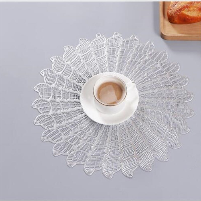 Runde Hohl PVC Tischset Bronzing Wasserdicht Esstisch matt Hotel Restaurant Westlichen Steak Pad Isolierung Pads Küche Dekor: B Silber-