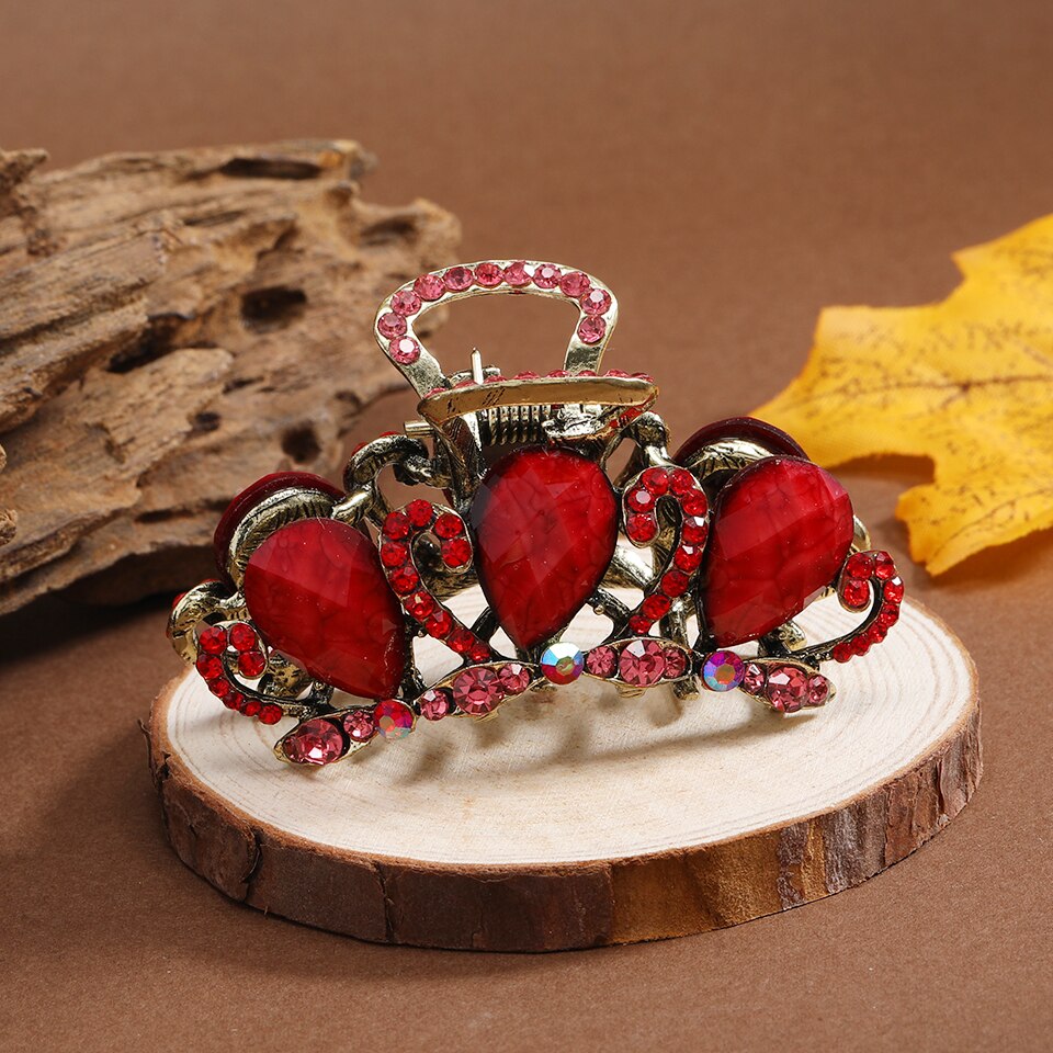 Retro metal hårklo antik bronze rhinestone hårspænde kvinder piger hår tilbehør smykker