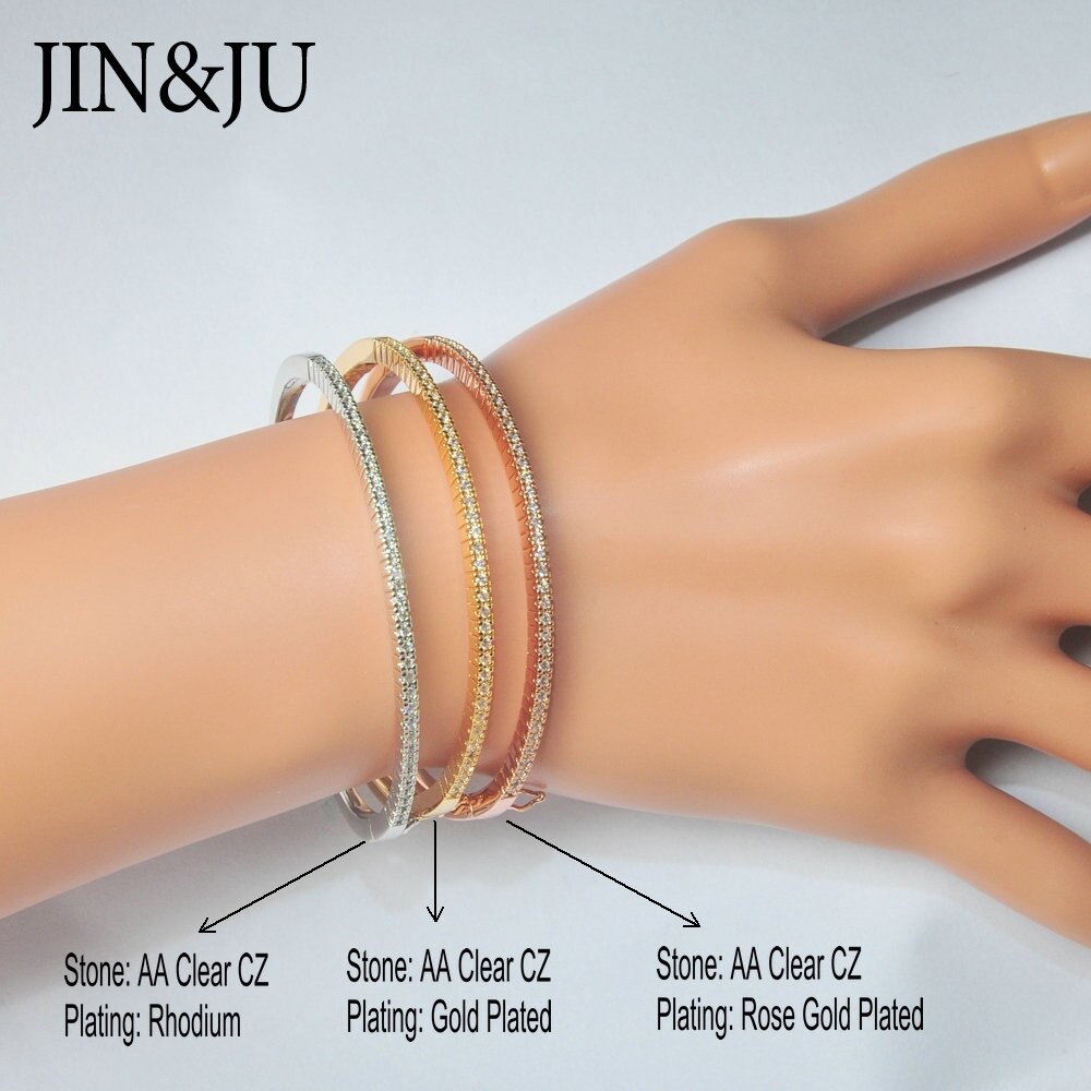 JIN&JU Rose Gold Bangle White AA Cubic Zircon Jewelry With Gold Plating Bracelets Bangles For Women