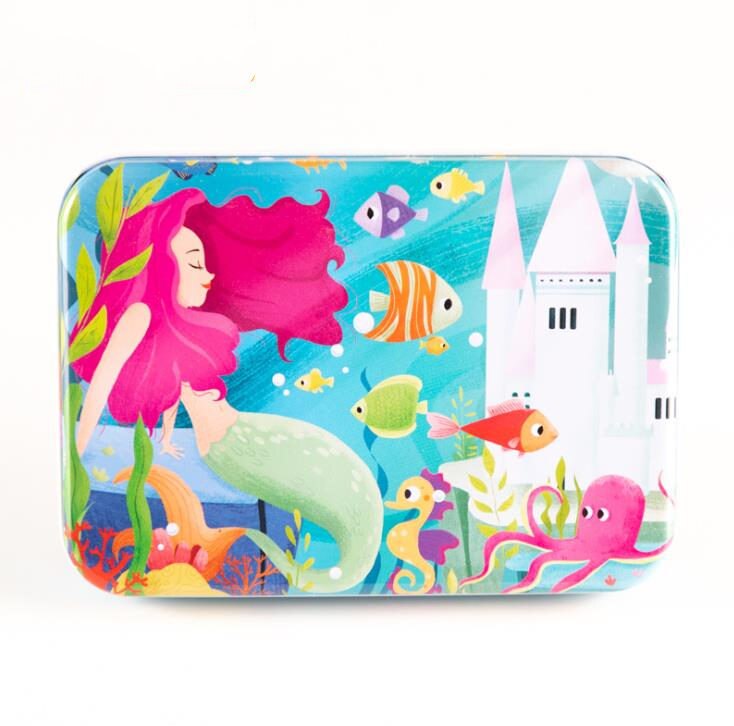120 stück Eisen Box Verpackung Holz Cartoon Puzzle Spielzeug Kinder Intelligenz Entwicklung Tangram Und Jigsaw Puzzle Spielzeug: Mermaid