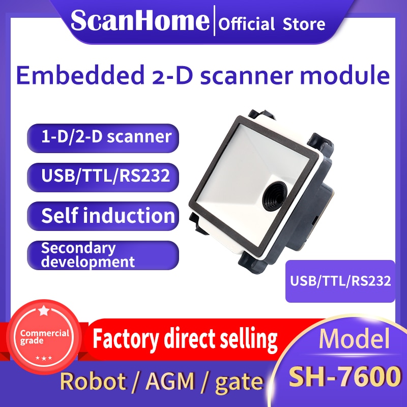 Scanhome-scanner para códigos de barras, 1d 2d, cmos, usb, rs232, ttl, integrado, pdf417, leitor de código, sh-7600