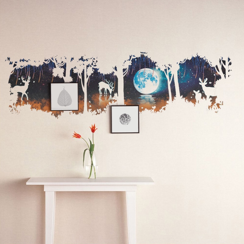 3D Droom Bos Herten Muurstickers art Decals voor kinderkamer woonkamer achtergrond Glas decoratie Muurschildering Behang Home Decor