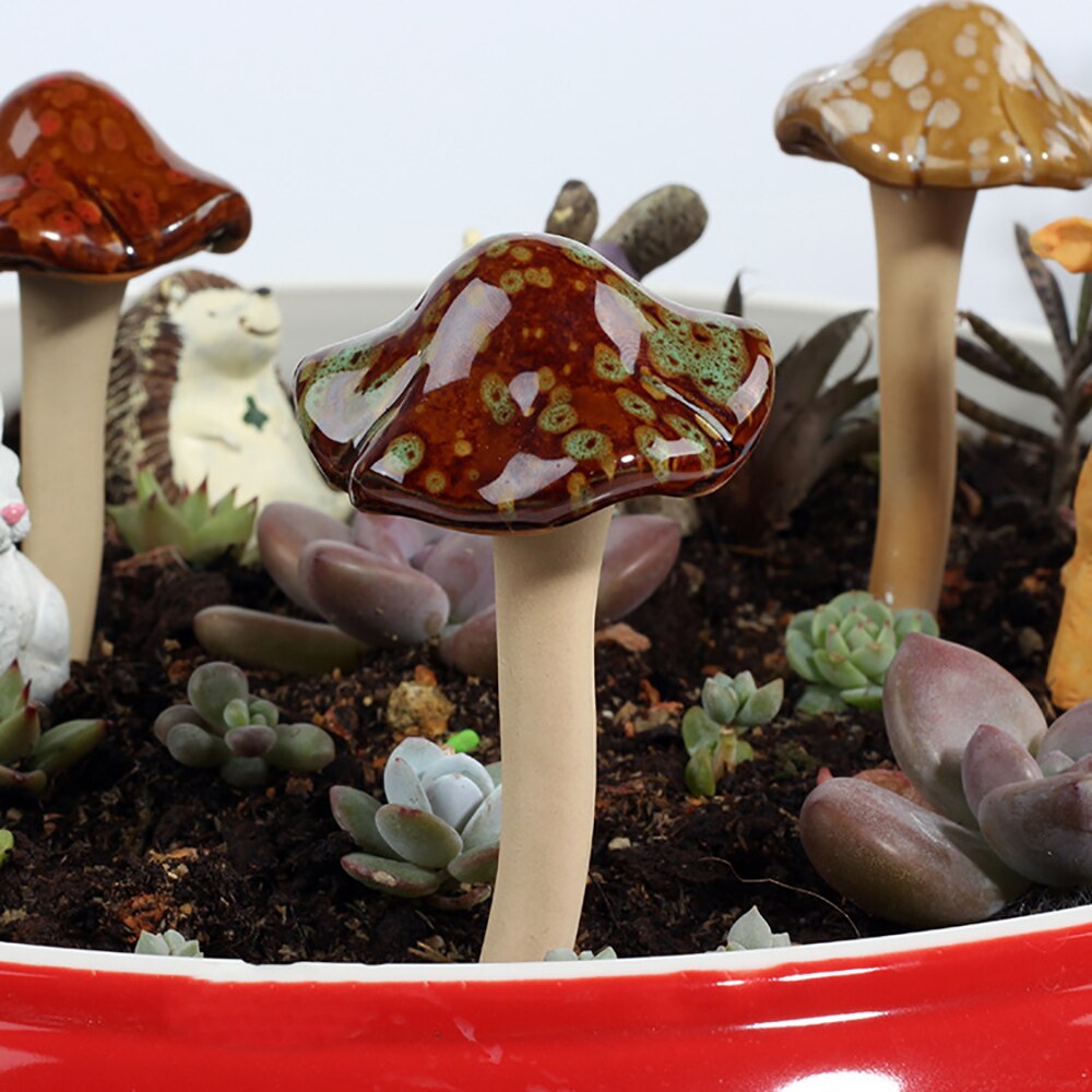 Garden Ornaments Ceramic Mushroom Craft Jewelry Succulent Flowerpot Decoration Office Desktop Garden Decoration Accessories