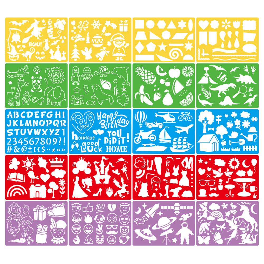 20Pcs Drawing Stencils Set for Kids Over 300 Different Patterns to Draw Imaginative Children's Storie