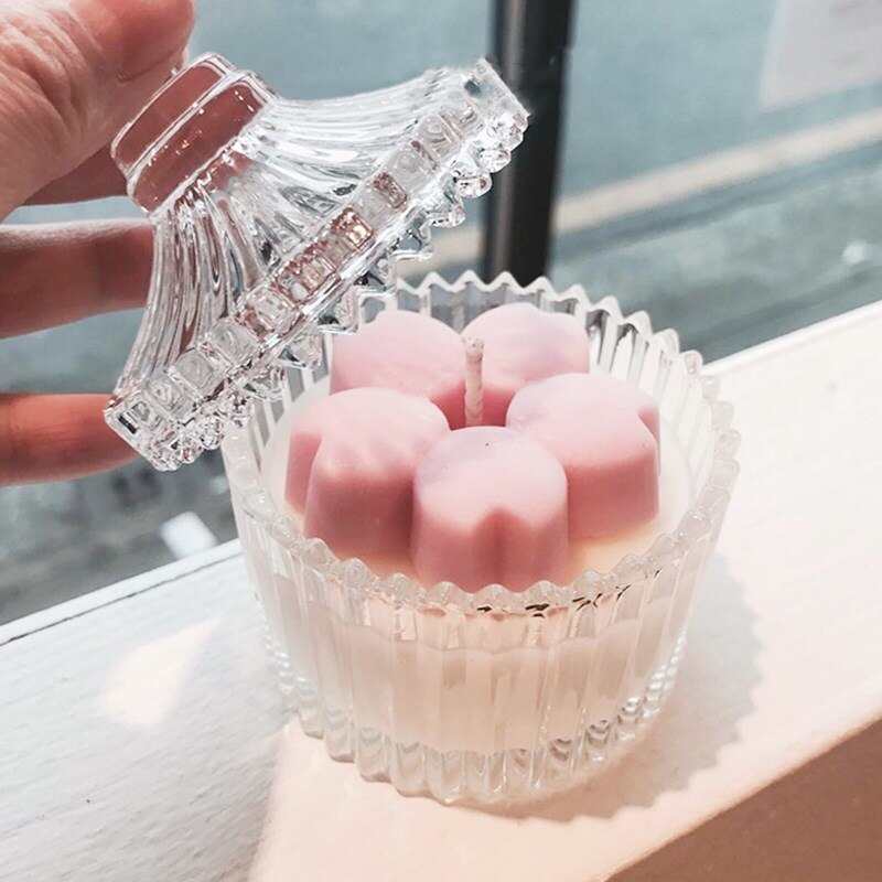 Contenedor de vela de vidrio transparente, yurta clásica con tapa, tarro de vidrio, taza de vela artesanal, materiales de fabricación de cera hechos a mano