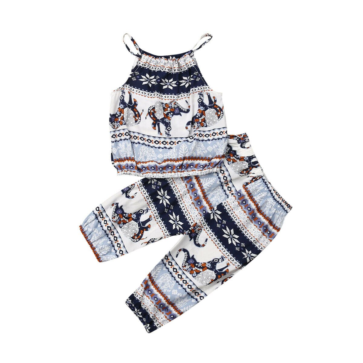 Ensemble de vêtements d'été pour bébé, tenues pour bébé fille, tenues éléphant, hauts à bretelles, gilet + pantalon, style bohème , 1-6y 2