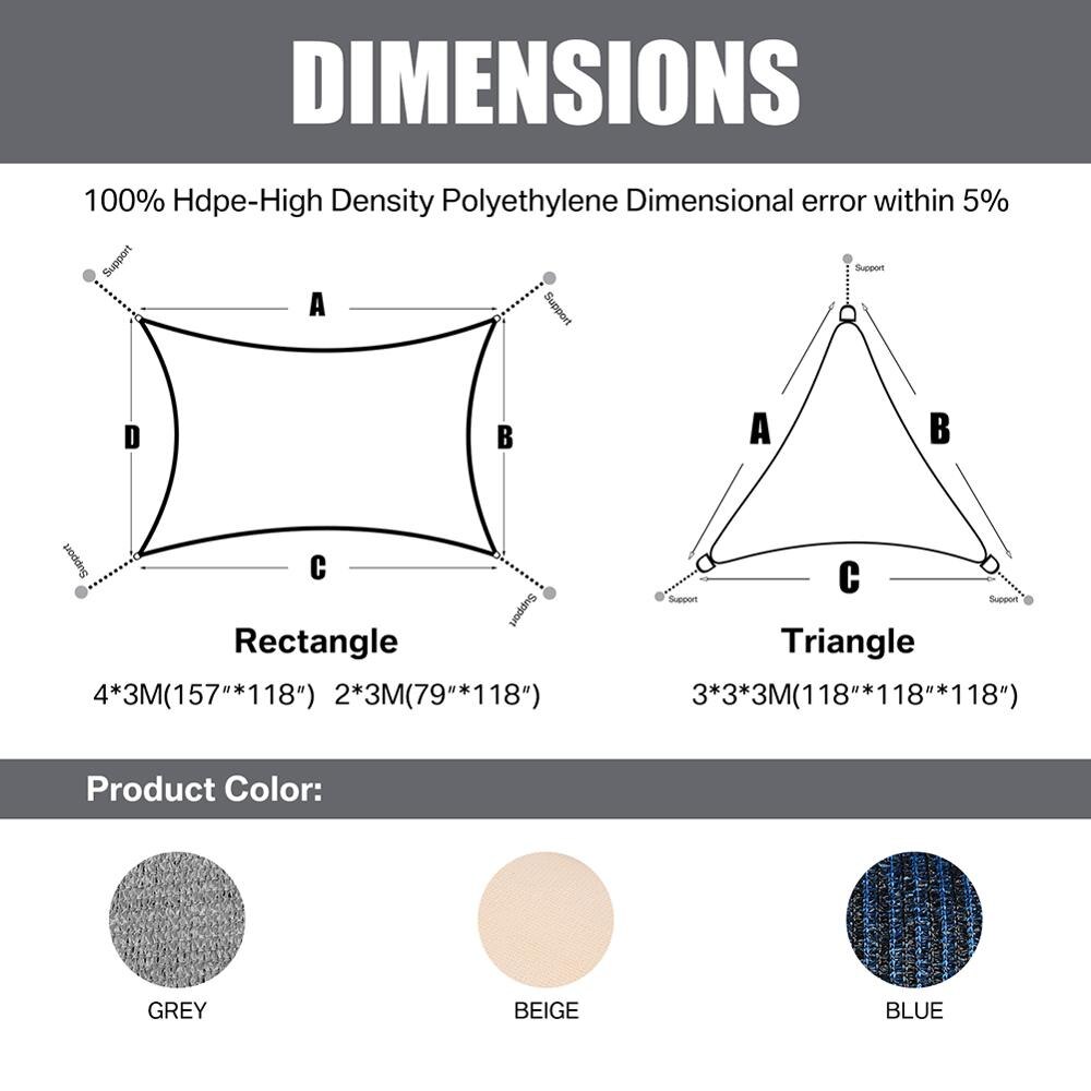 Sunshade Net Rectangle UV Block Sun Shade Sail Canopy Awning Outdoor Garden Greenhouse Patio Car Cover Cloths With Hardware Kit