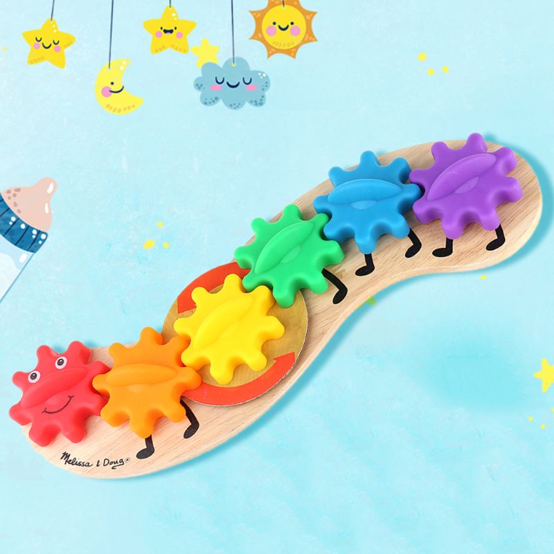 Wooden Rotating Gear Caterpillar Game Children Kids Color Recognition Enlightenment Early Learning Educational Toys