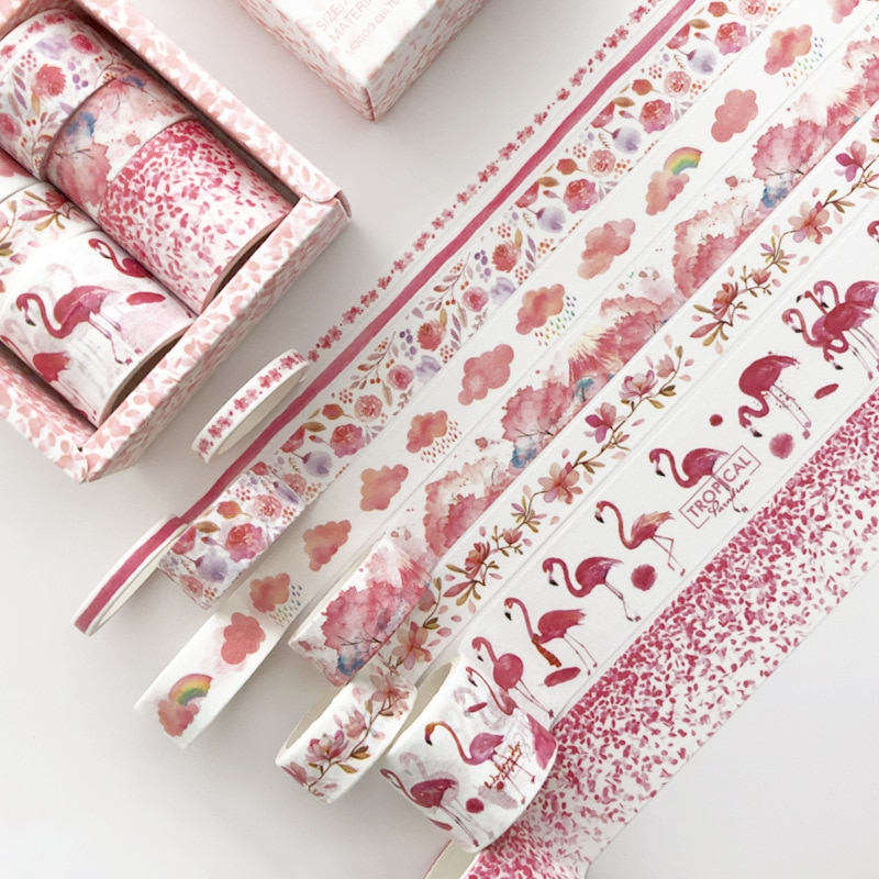 8 Stks/pak Rode Flamingo Cherry Sakura Washi Tape Set Plakband Diy Scrapbooking Sticker Label Masking