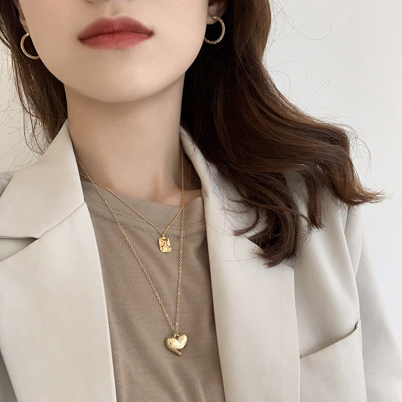 MENGJIQIAO Metal Sweet Heart Long Choker Jewelry For Women Girls Party Wedding Chain Necklace Bijoux Colares