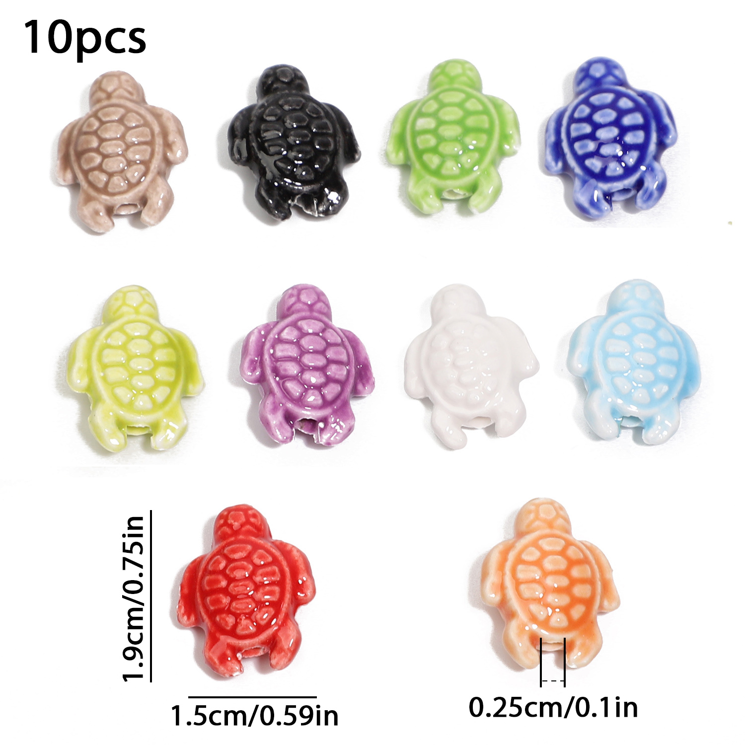 10 Uds. De cuentas coloridas mezcladas de tortuga marina, cuentas espaciadoras de cerámica esmaltadas florales, joyería para hacer DIY, collar, pendiente, pulsera, 19x15mm: Multicolor